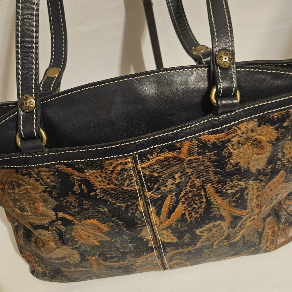 Patricia Nash Toscano Floral & Paisley Leather Satchel Blue w/ Leather Trim Rare - Picture 5 of 16
